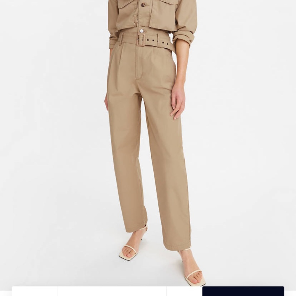 Levi's Premium Women's 363170002 High Loose Taper Beige Belted Pants